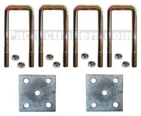 U-Bolt Tie Plate kit for Mounting up tp 2500lb. 2" x 2" square Trailer Axles, 4" Long U-Bolts - Pacific Boat Trailers